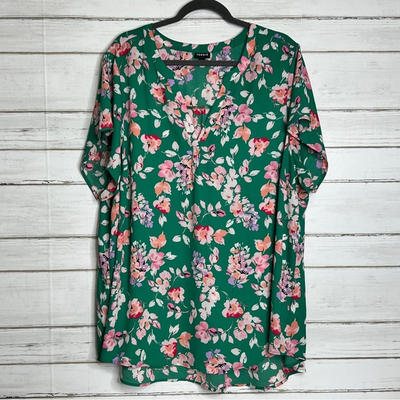 torrid Tops - Torrid Green Pink Floral Blouse Size 4X